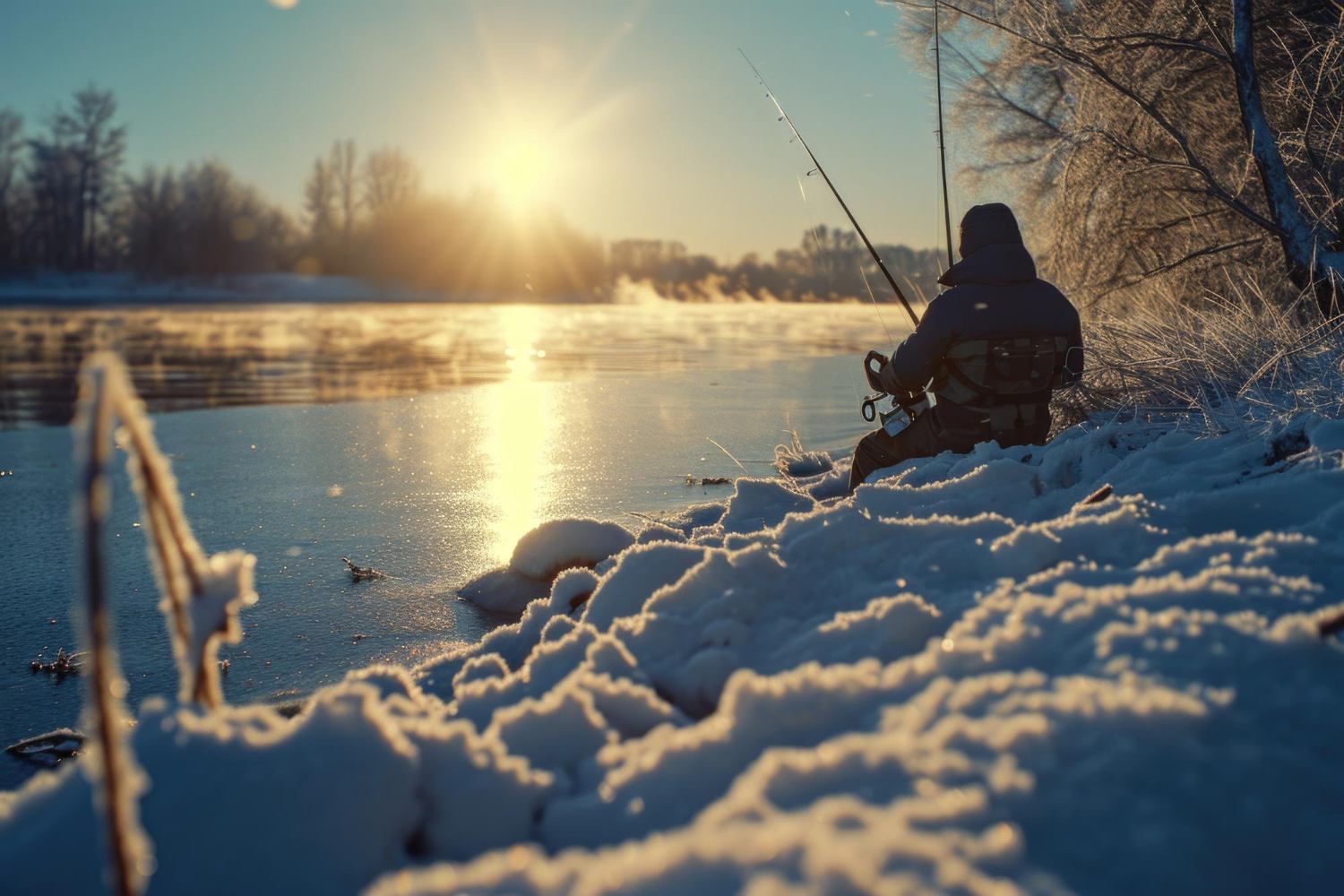 Pesca de inverno em águas tranquilas, sem correntes fortes.